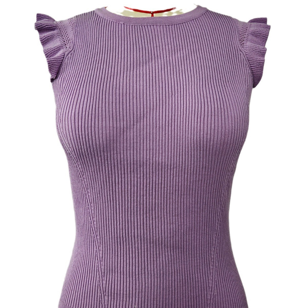 Damen figurbetontes Ripp-Shirt mit Rüschen R&B
