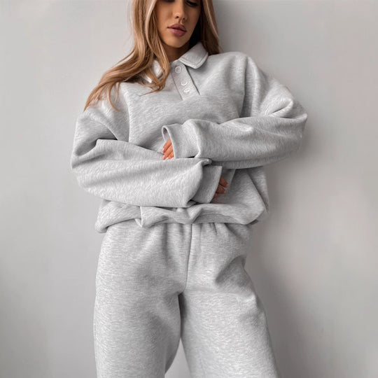 Damen lässiges Sweatshirt- und weite Jogginghose-Set mit modernem Kragen R&B