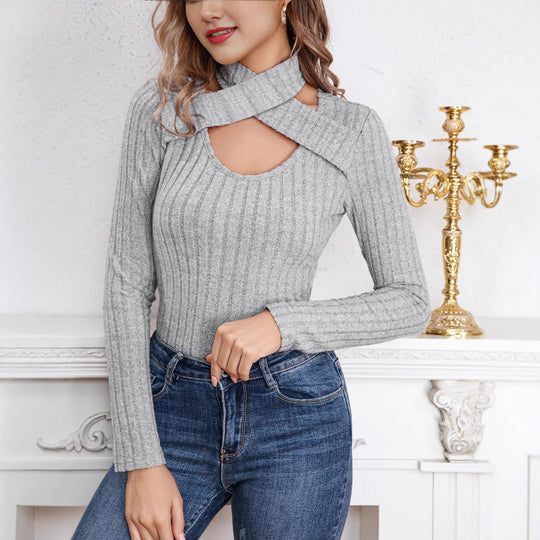 Damen Pulli mit kreativem Schnitt und Rippenstruktur R&B