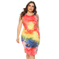 Damen figurbetontes Sommerkleid mit buntem Batik-Muster R&B