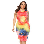 Damen figurbetontes Sommerkleid mit buntem Batik-Muster R&B