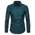 Herren nan gemustertes tailliertes Langarmhemd mit Kentkragen und Stretch R&B