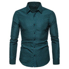 Herren nan gemustertes tailliertes Langarmhemd mit Kentkragen und Stretch R&B