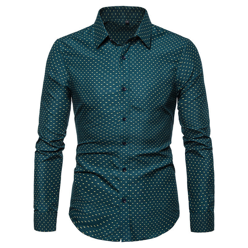 Herren nan gemustertes tailliertes Langarmhemd mit Kentkragen und Stretch R&B