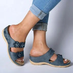 Damen Wedge-Sandalen mit floralen Applikationen und anatomischem Fußbett R&B