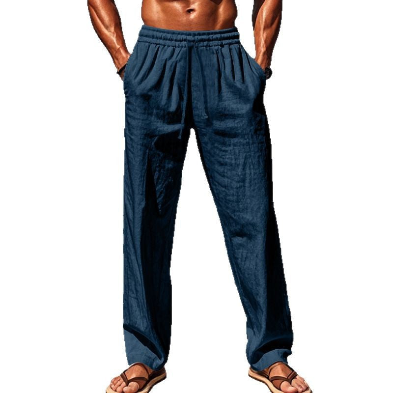 Herren nan maritime Freizeit-Leinenhose mit weitem Bein elastischem Tunnelzug und Bundfalten R&B