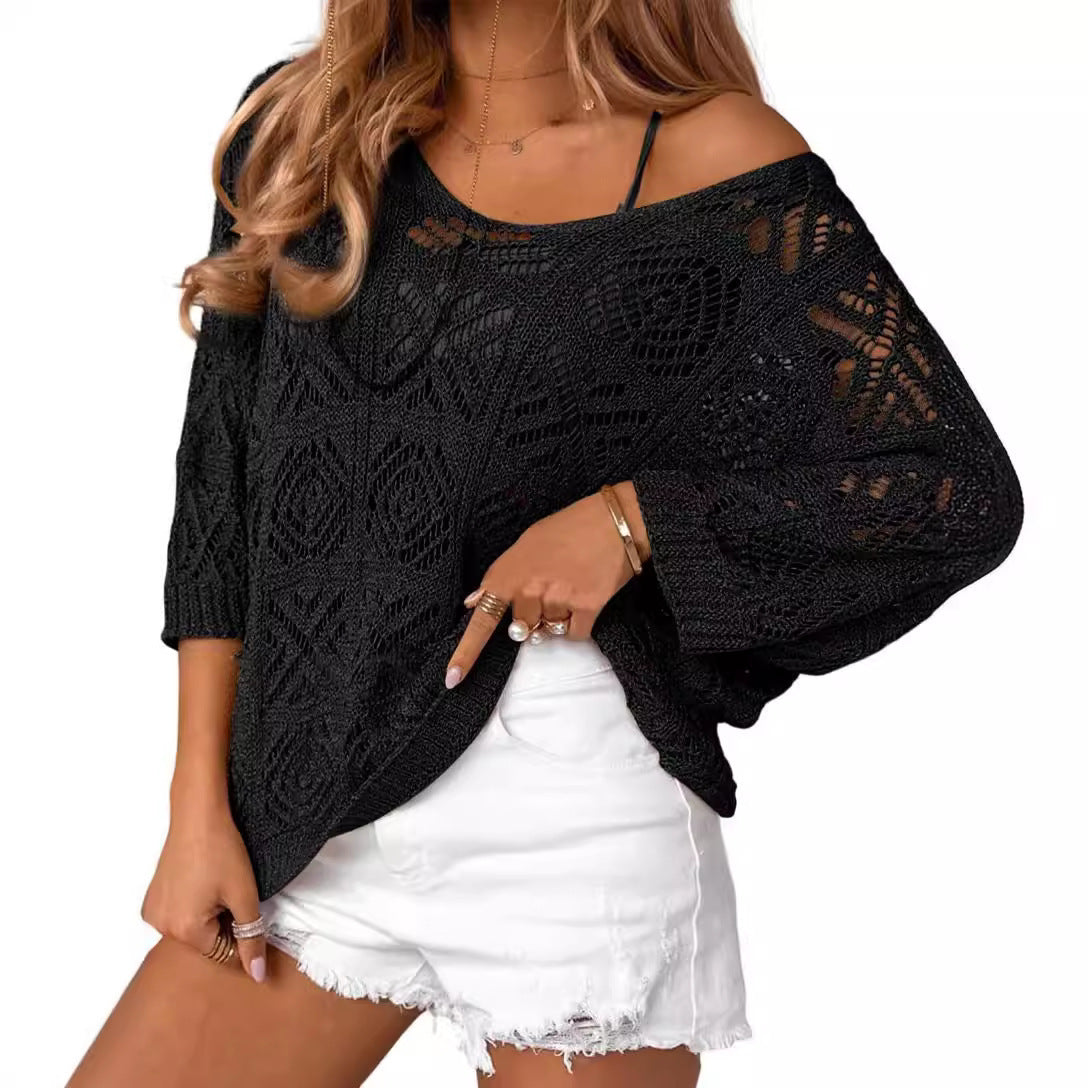 Damen Oversize Strickpullover mit Häkelstruktur R&B