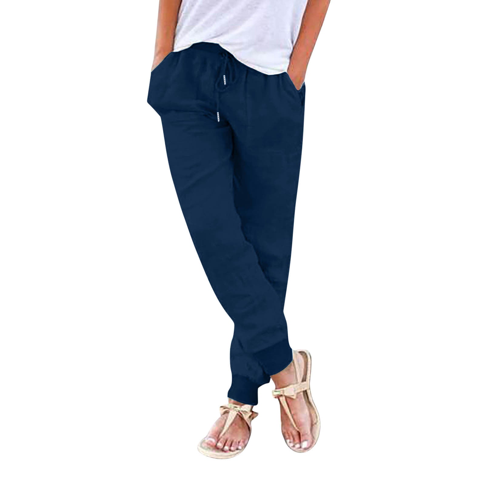 Damen bequeme Freizeithose mit elastischem Bund und praktischen Taschen R&B