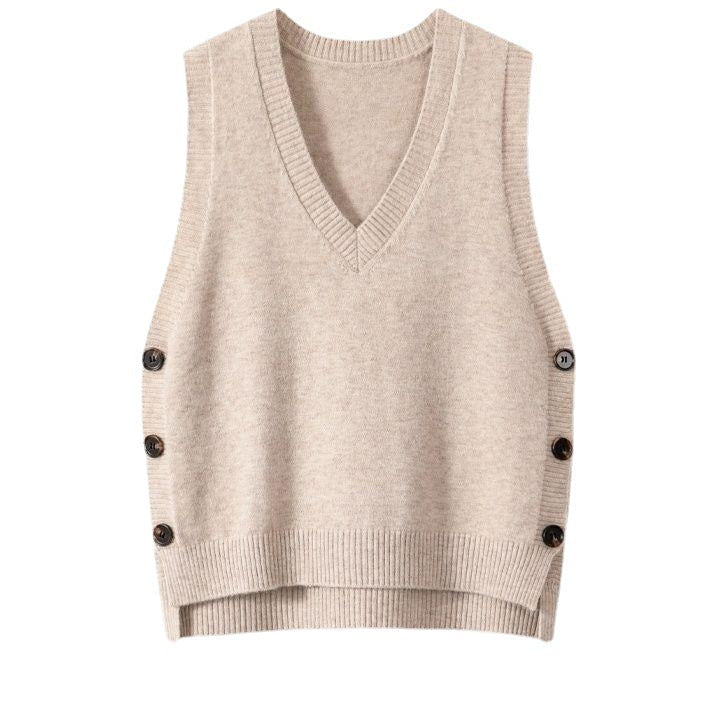 Damen Strickweste mit V-Ausschnitt und Knopfdetails R&B