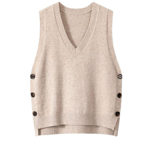 Damen Strickweste mit V-Ausschnitt und Knopfdetails R&B