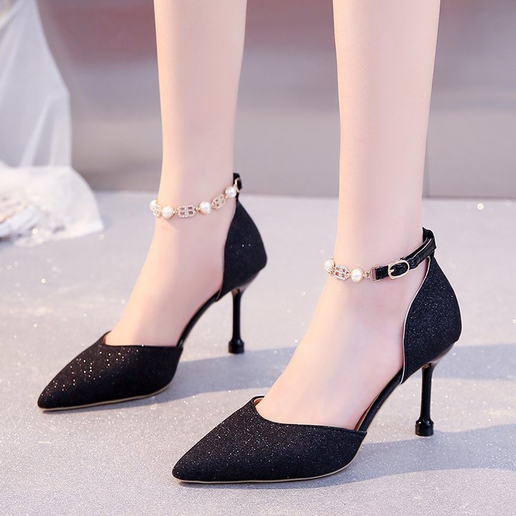 Damen elegante High Heels mit transparentem Riemen und Schmuckdetails R&B