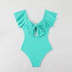 Damen eleganter einteiliger Badeanzug mit Rüschen