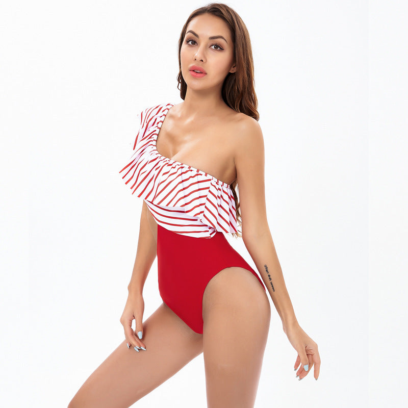 Damen Einteiler Badeanzug mit asymmetrischem Schnitt und raffinierten Rüschendetails R&B