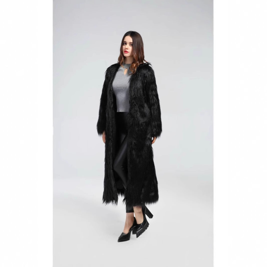 Damen Luxuriöser Kunstpelzmantel mit elegantem Futter R&B