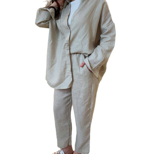 Damen leichte Leinenloungewear mit lockerer Passform R&B