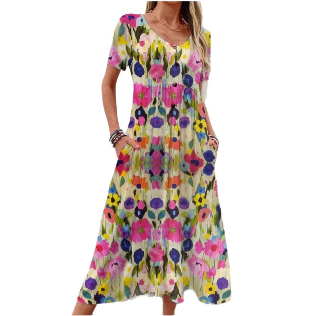 Damen Maxi-Kleid mit floralem Design und praktischen Taschen R&B