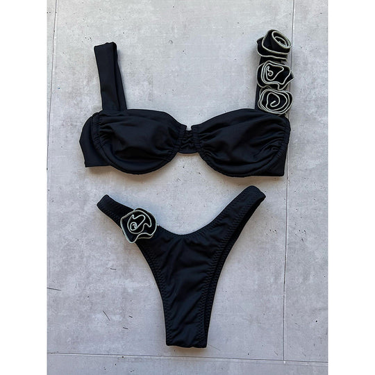 Damen Bikini mit floralen Applikationen R&B