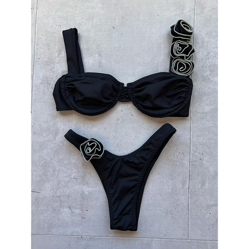 Damen Bikini mit floralen Applikationen R&B