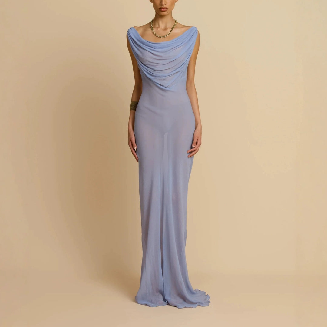 Damen Fließendes Maxikleid mit drapiertem Ausschnitt R&B
