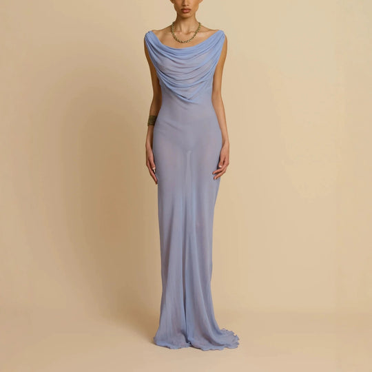 Damen Fließendes Maxikleid mit drapiertem Ausschnitt R&B