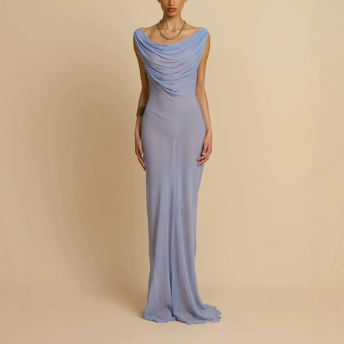 Damen Fließendes Maxikleid mit drapiertem Ausschnitt R&B