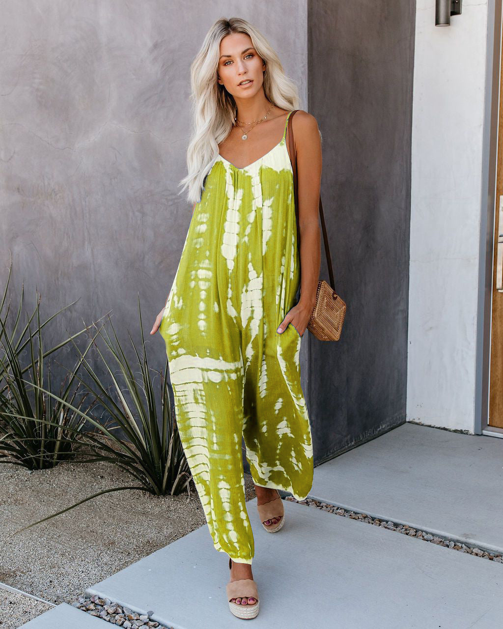 Damen Elegantes Jumpsuit mit Spaghettiträgern und weitem Bein R&B