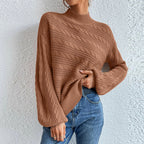 Damen Strickpullover mit hohem Kragen und modernem Kabelstrickdesign R&B