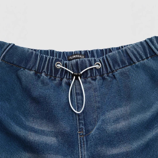 Damen Weite Denim-Hose mit elastischem Bund und hohen Taschen R&B