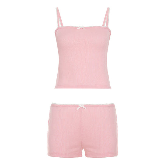 Damen sportliches Oberteil und Shorts-Set mit feinen Spitzenakzenten R&B