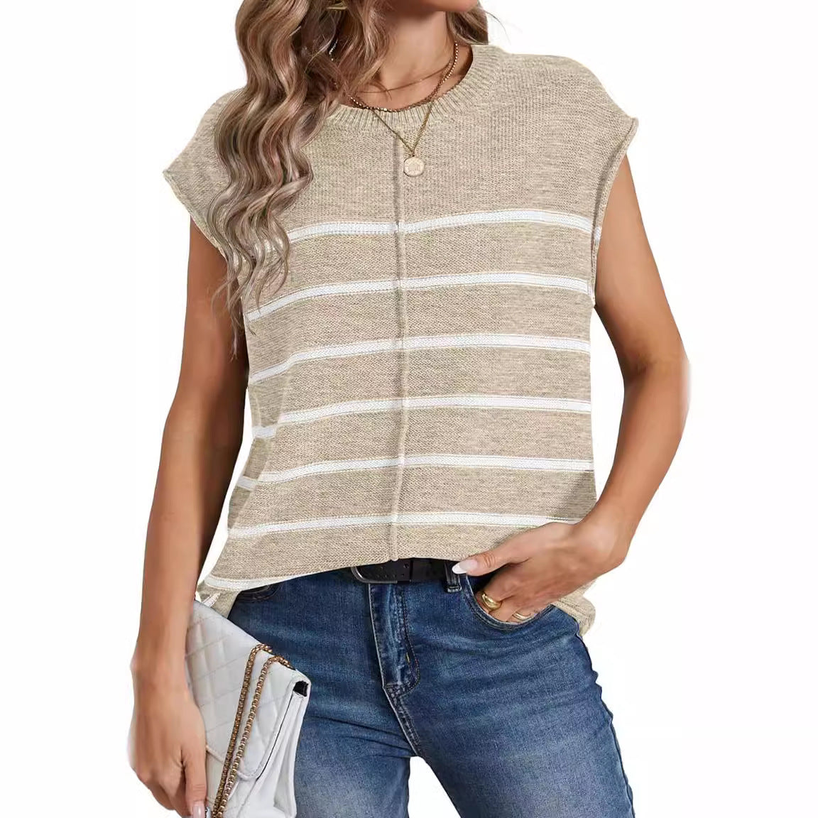 Damen lässiges Stricktop mit modischem Streifenmuster