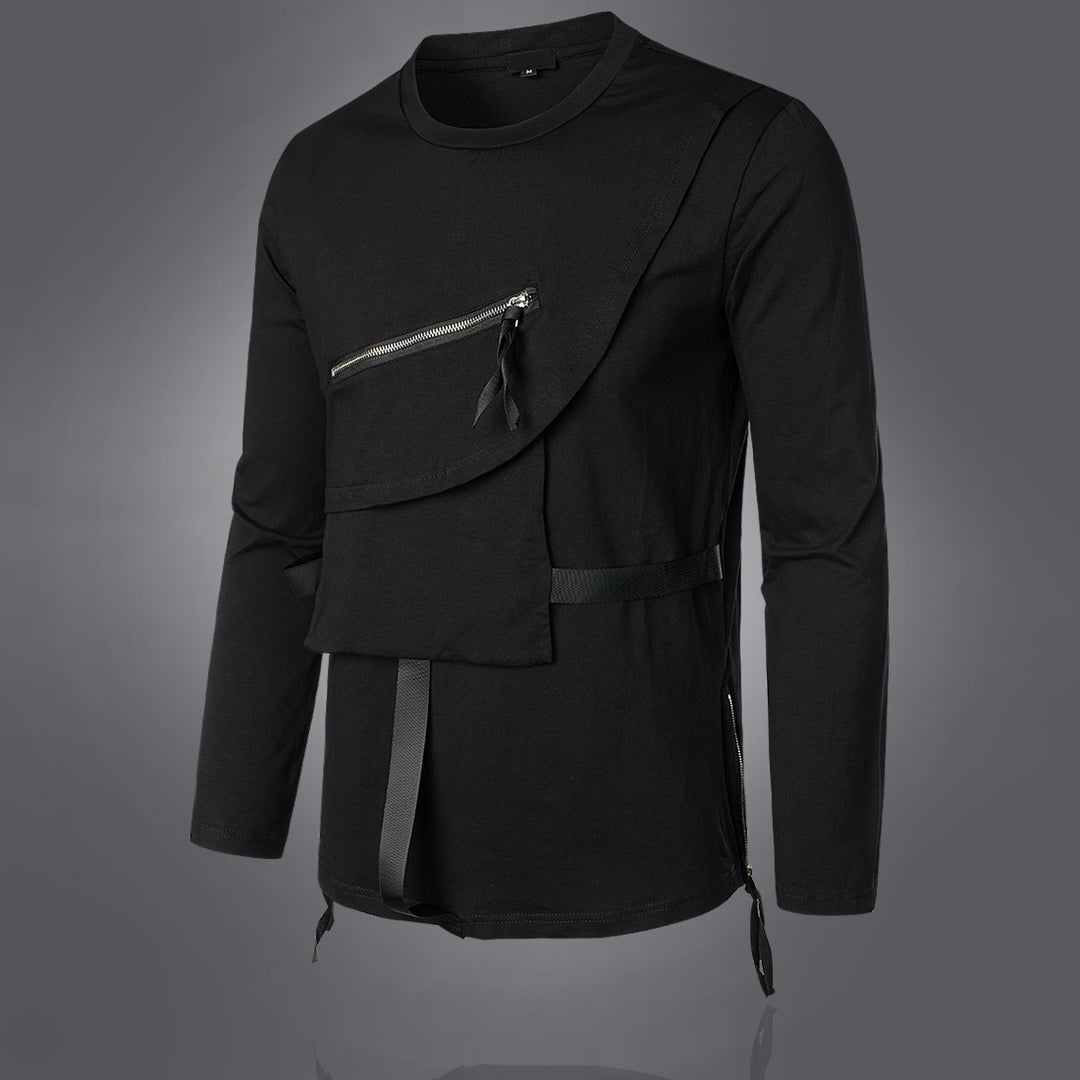 Herren Modisches Langarmshirt mit Asymmetrischem Design und Praktischer Brusttasche R&B
