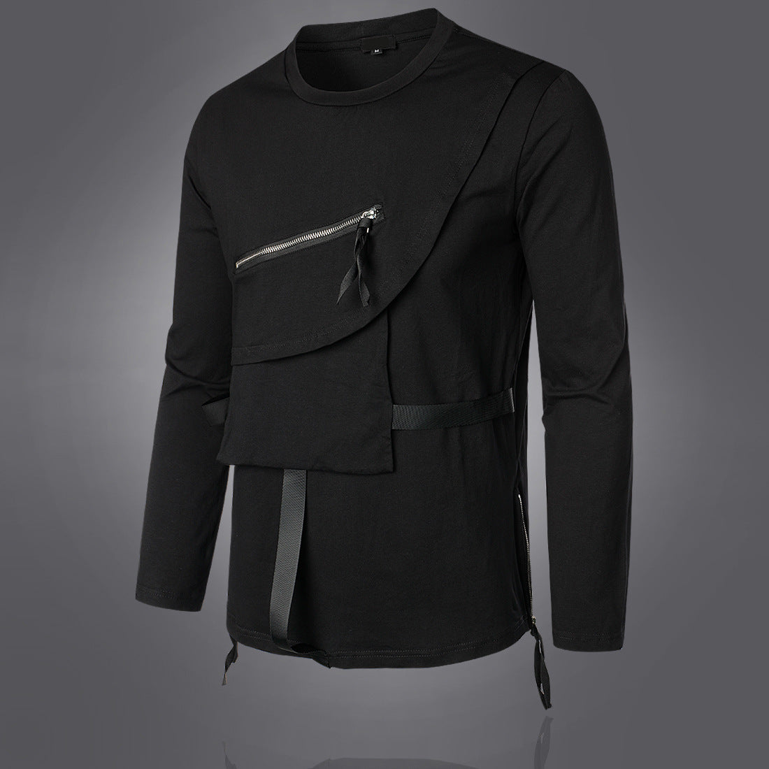 Herren Modisches Langarmshirt mit Asymmetrischem Design und Praktischer Brusttasche