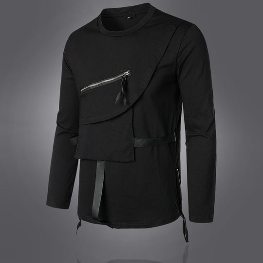 Herren Modisches Langarmshirt mit Asymmetrischem Design und Praktischer Brusttasche R&B