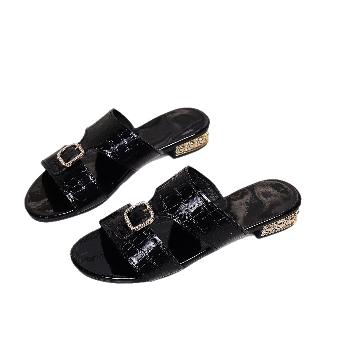 Damen Modische Slide-Sandalen mit elegantem Riemen und kunstlederner Oberflächenstruktur