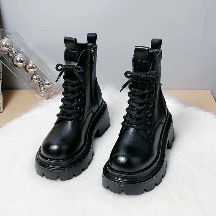 Damen Fashion-Stiefeletten mit hohem Blockabsatz und robustem Sohlenprofil