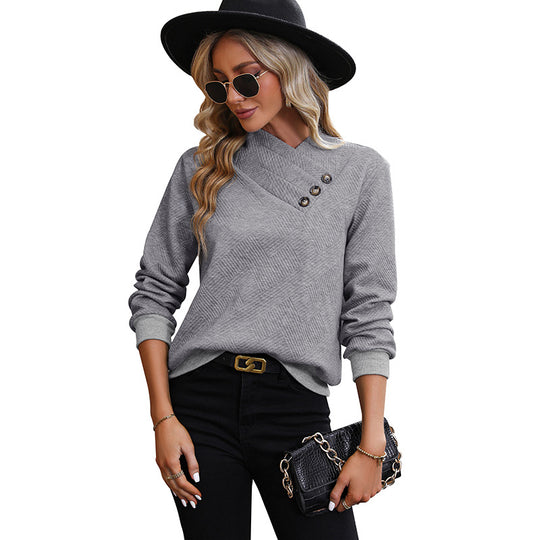 Damen eleganter Pullover mit asymmetrischem Ausschnitt und Knopfdetails R&B