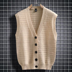 Damen ärmellose Strickjacke mit Knopfdetails und feinem Design R&B