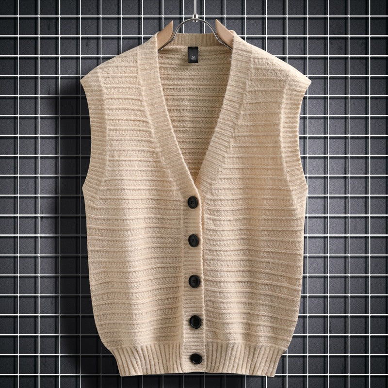 Damen ärmellose Strickjacke mit Knopfdetails und feinem Design R&B