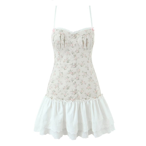 Damen luftiges Sommerkleid mit floralem Muster und voluminösem Rüschensaum R&B