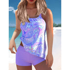 Damen Tankini-Set mit modischem Wasserfarben-Muster und integrierten Shorts R&B