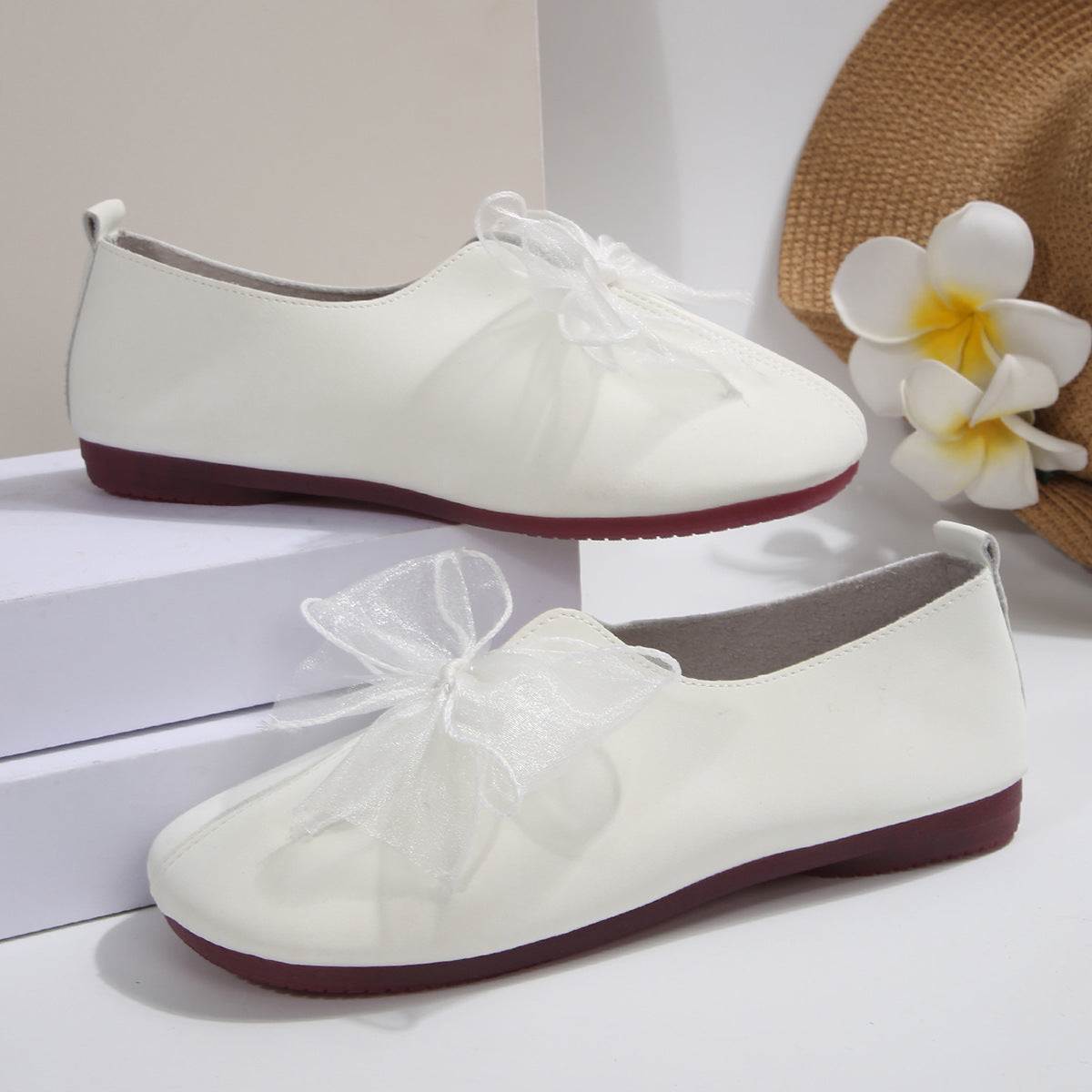Damen elegante Ballerinas mit grosser Schleifenapplikation und weichem Innenfutter R&B