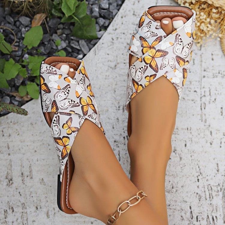 Damen Faltbare Sandalen mit floralem Muster R&B