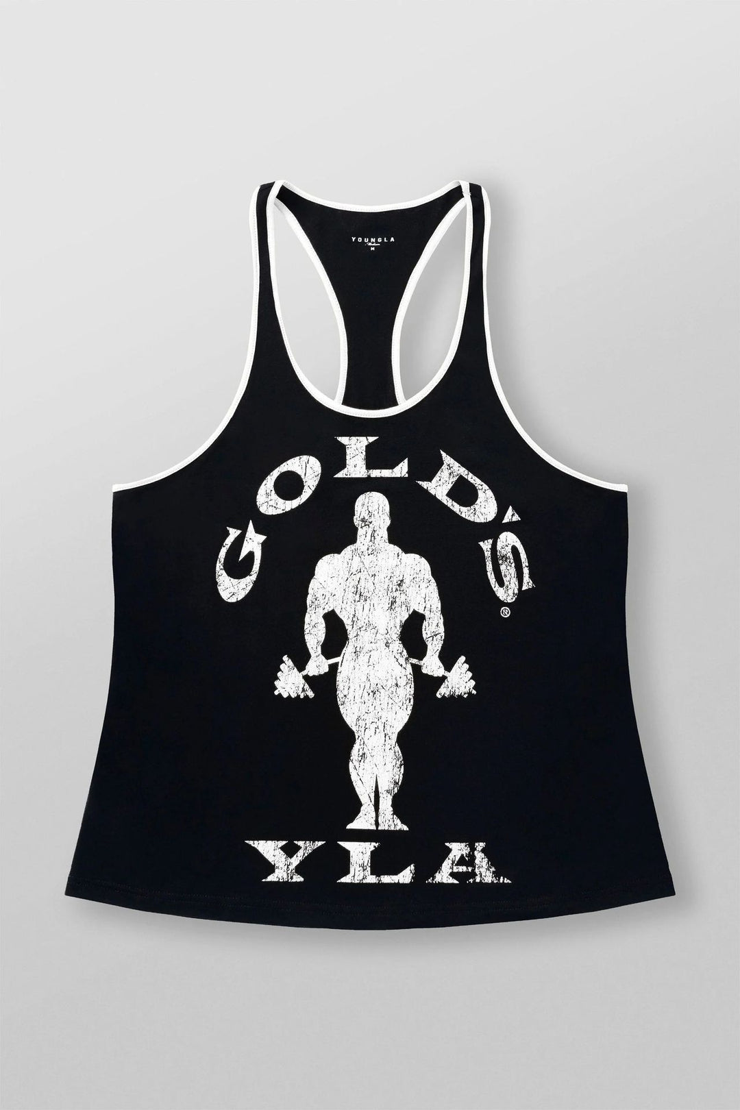Herren nan athletisches Stringer Tanktop rückenfreier Schnitt mit Kontrastpaspel und Kraftsportmotiv R&B