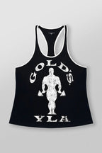 Herren nan athletisches Stringer Tanktop rückenfreier Schnitt mit Kontrastpaspel und Kraftsportmotiv R&B