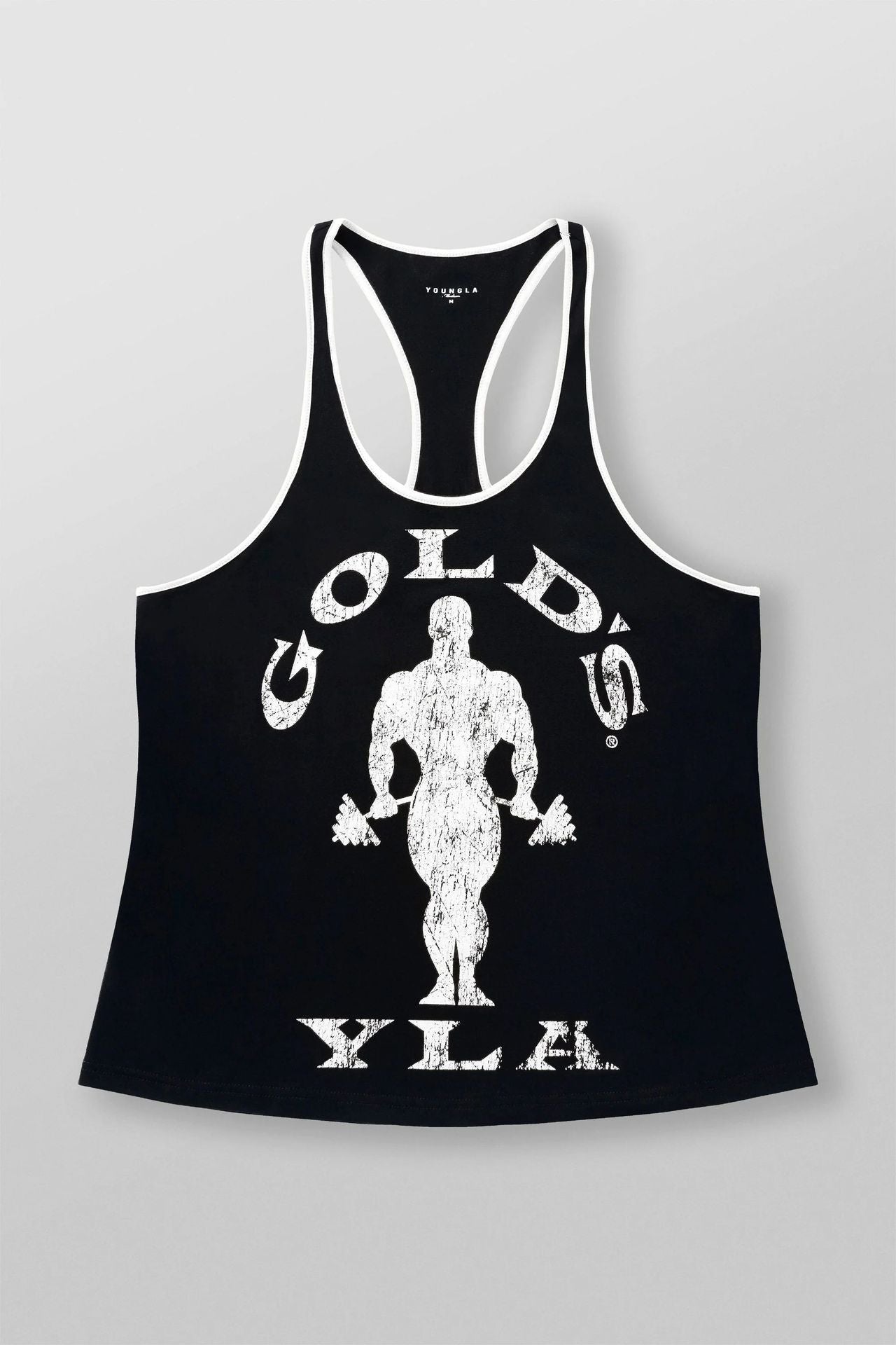 Herren nan athletisches Stringer Tanktop rückenfreier Schnitt mit Kontrastpaspel und Kraftsportmotiv R&B