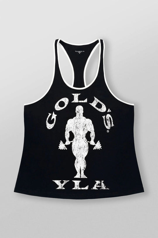 Herren nan athletisches Stringer Tanktop rückenfreier Schnitt mit Kontrastpaspel und Kraftsportmotiv R&B