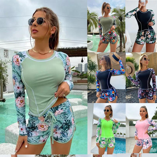 Damen Langarm Surfshirt und Shorts Set R&B