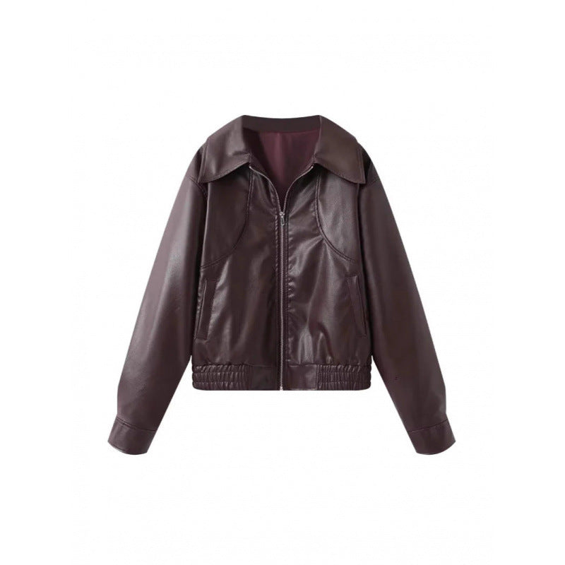 Damen modische Kunstlederjacke mit raffinierter Passform R&B