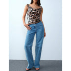Damen Elegantes Leopardenmuster Spaghetti-Top mit gerafftem Detail R&B