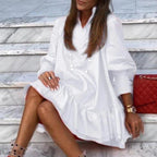 Damen modisches Tunika-Kleid mit Raffungen und voluminösen Ärmeln R&B